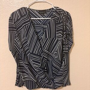 Fortune + Ivy Navy Geometric Stripe Wrap Blouse